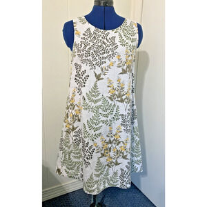 Cynthia Rowley Fern Print 100% Linen Dress Sz M With Pockets Beachy Resort